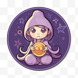 戴着紫色帽子的可爱小女孩，在圆