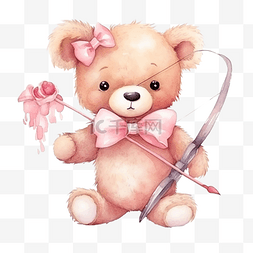 射手弓箭图片_水彩泰迪熊与粉红色弓箭手水彩动