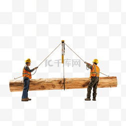 吊装图片_建筑工人在吊臂上吊装木材