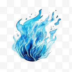 发光的符号图片_水彩画炽热的蓝色火焰火火球插画