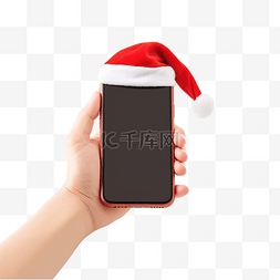 手拿电话素材图片_圣诞节时手拿着手机，上面有圣诞