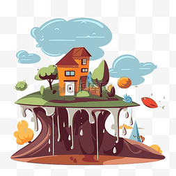 洪水剪贴画可爱的岛屿与房屋卡通