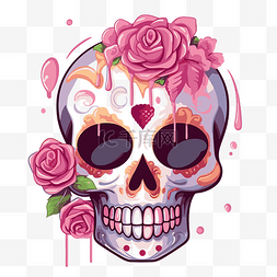 的一天图片_糖头骨剪贴画头骨装饰着粉红玫瑰