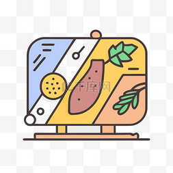 板板肉图片_上面有香草和肉的烹饪锅图标 向