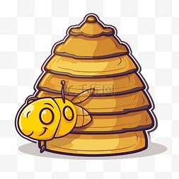 有趣的蜂巢插图，蜂巢内有一只蜜