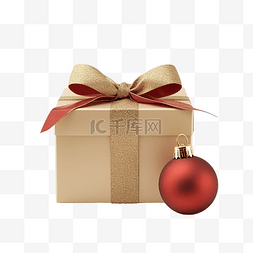 圣诞空礼盒图片_带红色和金色圣诞装饰品的空棕色