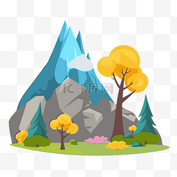秋天山风景图片_山和树剪贴画山和树在秋天和春天
