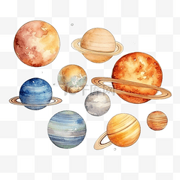 航空轨道图片_金星水彩水彩插图与太阳系行星