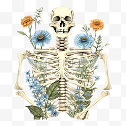 人类骨骼图片_骨骼和植物骨骼花ai生成的插图