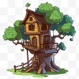 屋树图片_树屋剪贴画卡通矢量图的树屋