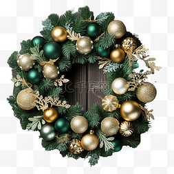 社交球图片_圣诞花环装饰松叶和圣诞球