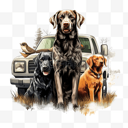 卡罗盘图片_狩獵卡車和狗