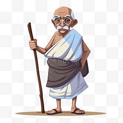 甘地剪贴画有趣的老人甘地用棍子