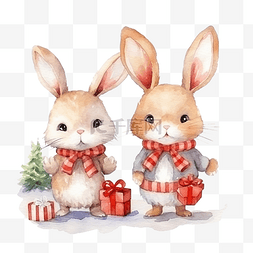 可爱的雪鹿图片_可爱的水彩兔子圣诞人物