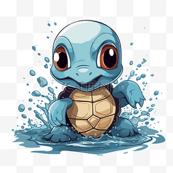 水體图片_杰尼龟剪贴画卡通蓝海龟在溅水 