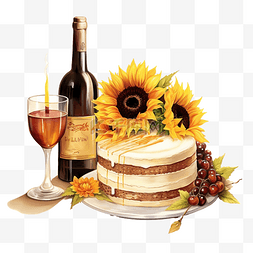 酒的传统元素图片_感恩节快乐，酒蛋糕蜂蜜玉米和蜡