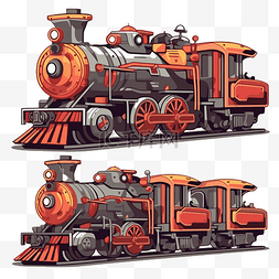 老式火车卡通图片_火车剪贴画 两辆带有红色和橙色