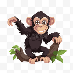在树枝上图片_黑猩猩剪贴画 卡通黑猩猩在树枝