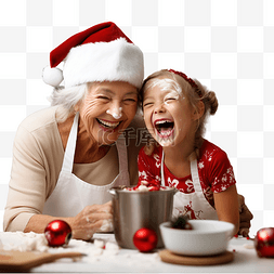圣诞节那天，孙子和祖母在厨房里
