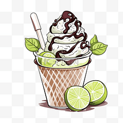 心巧克力插画图片_手绘巧克力和酸橙冰淇淋插画