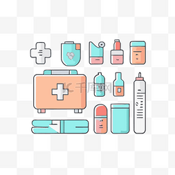 一组医疗物品展示在灰色背景上 
