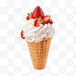 草莓樱桃蛋糕图片_红草莓上的甜甜筒冰淇淋