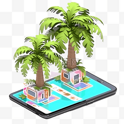 带救生圈棕榈树二维码扫描的 3D 