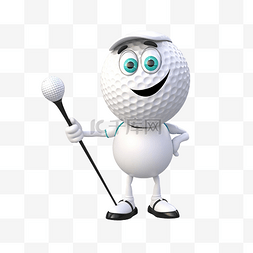 3d造型图片_高尔夫球吉祥物指向 3D 人物插图