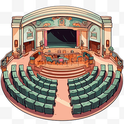 剧院帷幔图片_礼堂剪贴画 带椅子卡通剧院的插