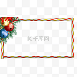 圣诞铃铛松枝图片_圣诞节糖果边框横图彩色可爱铃铛