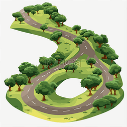 卡通树木道路图片_弯曲的路 向量