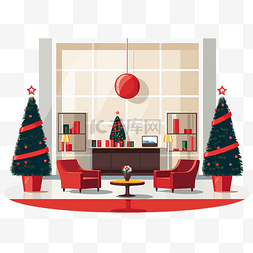 室内接待图片_酒店接待处圣诞装饰品平面插画