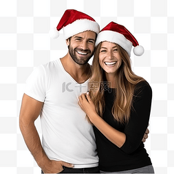 一群人头图片_圣诞树旁戴着圣诞帽的幸福情侣合