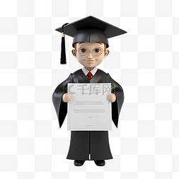 3d 渲染带有帽子和证书的理科毕业