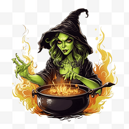女巫为万圣节做饭巫术幽灵般的绿