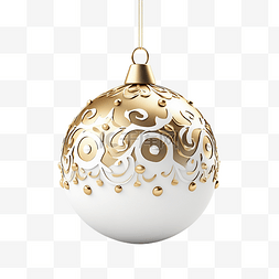 圣诞球球3图片_金色和白色悬挂圣诞摆设球 3d 渲