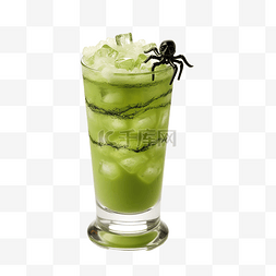 青橙果汁图片_桌上放着绿色饮料和蠕虫的玻璃杯