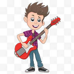 十一图片_十一剪贴画卡通男孩拿着电吉他 
