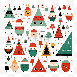 小的正方形图片_儿童卡通圣诞人物的几何形状
