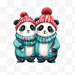 圣诞快乐熊猫夫妇