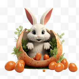 复活节画鸡蛋图片_PNG兔子角色从鸡蛋胡萝卜中偷看有
