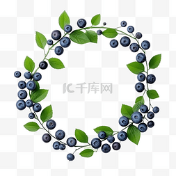 浆果水彩图片_圆形框架，蓝莓，绿叶复制空间