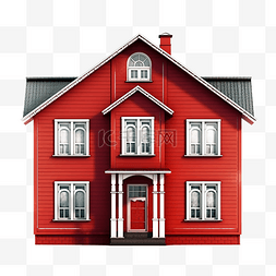 红色卡片装饰图片_房子是红色的，窗户很高