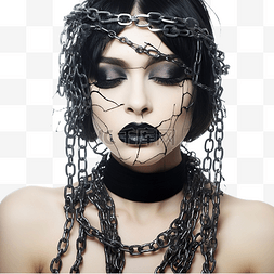 女子面具图片_万圣节化妆的女巫咬链子的肖像