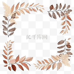 一组棕色干植物叶子插图框架图案