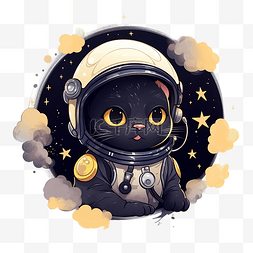 星星和地球图片_可爱的黑猫宇航员和太空中的月亮