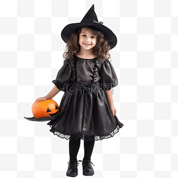 乐观的孩子图片_穿着万圣节女巫服装的快乐小女孩