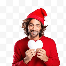 有心的礼物图片_戴着圣诞帽红色空间有心形的黑发