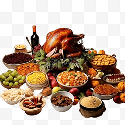 感恩节晚餐图片_感恩节派对桌与传统食物