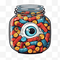 可爱糖果罐子图片_罐子矢量图中眼球形状的可爱万圣